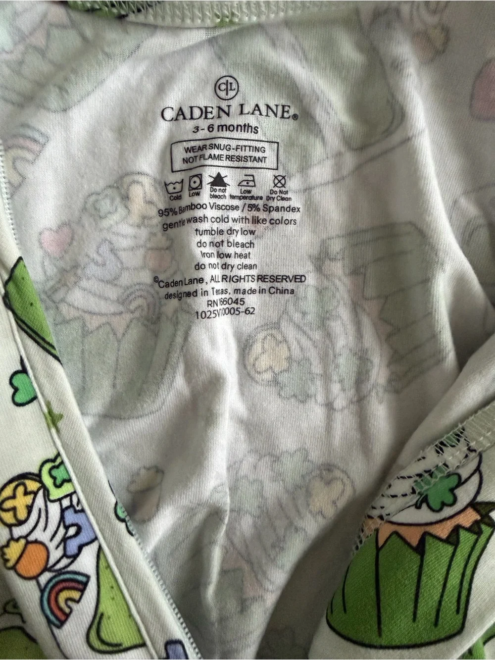 Caden Lane Green Cupcake & Shamrock Print Footie 3-6 mos - worn 3 times!
